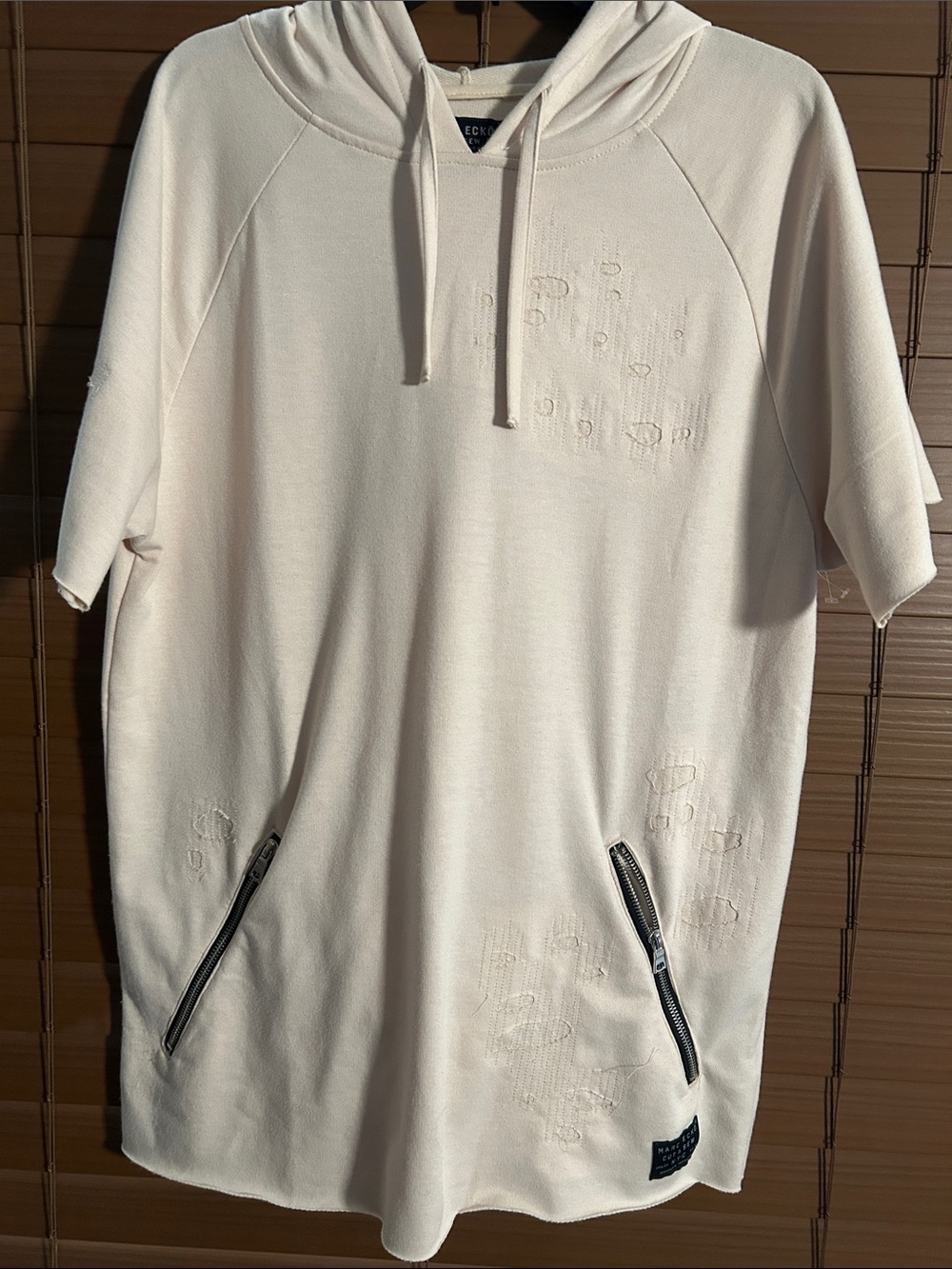 Marc Ecko White Pullover with Black Label and Silver Zipper